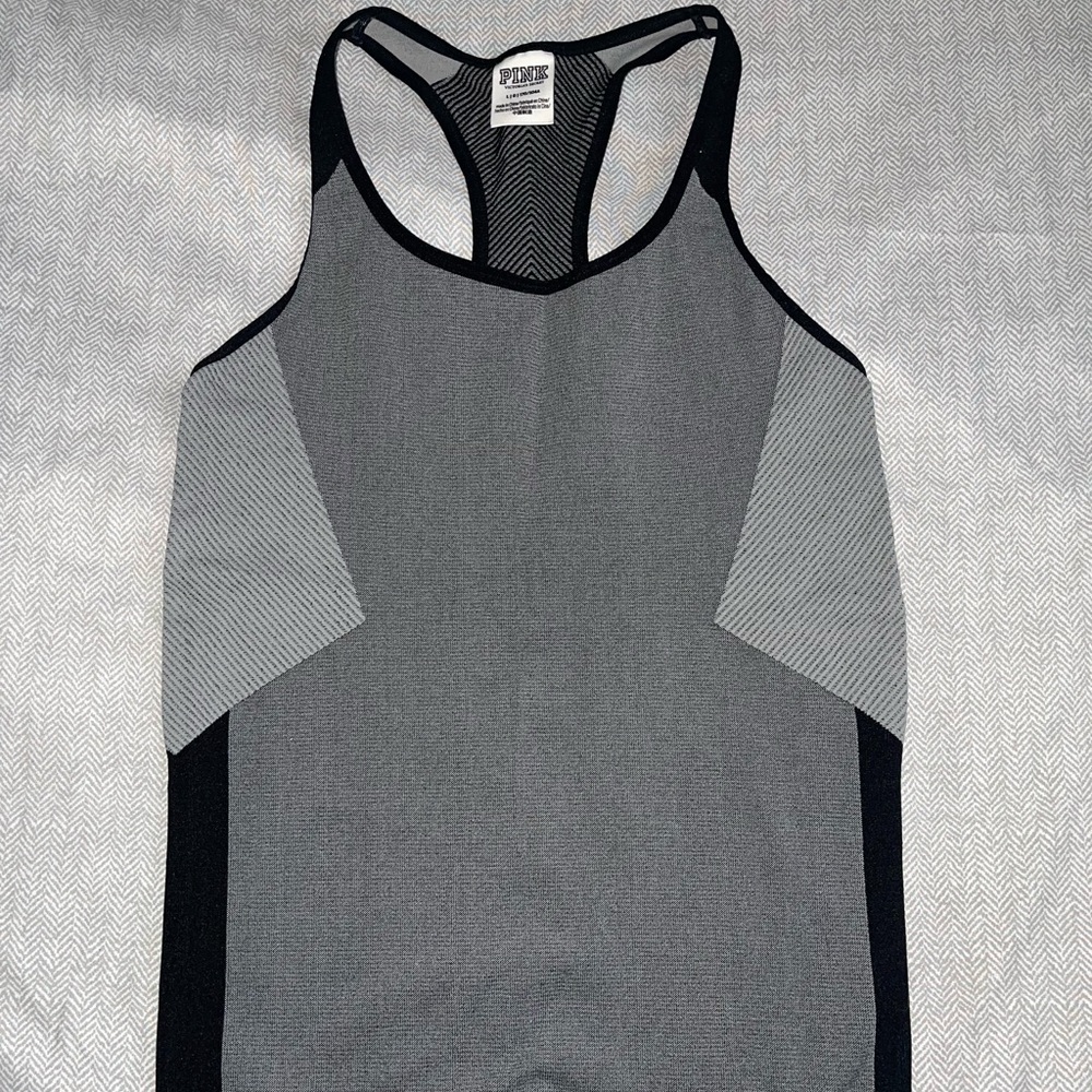 PINK Victoria's Secret Tank Top LARGE Black Gray Seamless NWT Active Shirt Gym